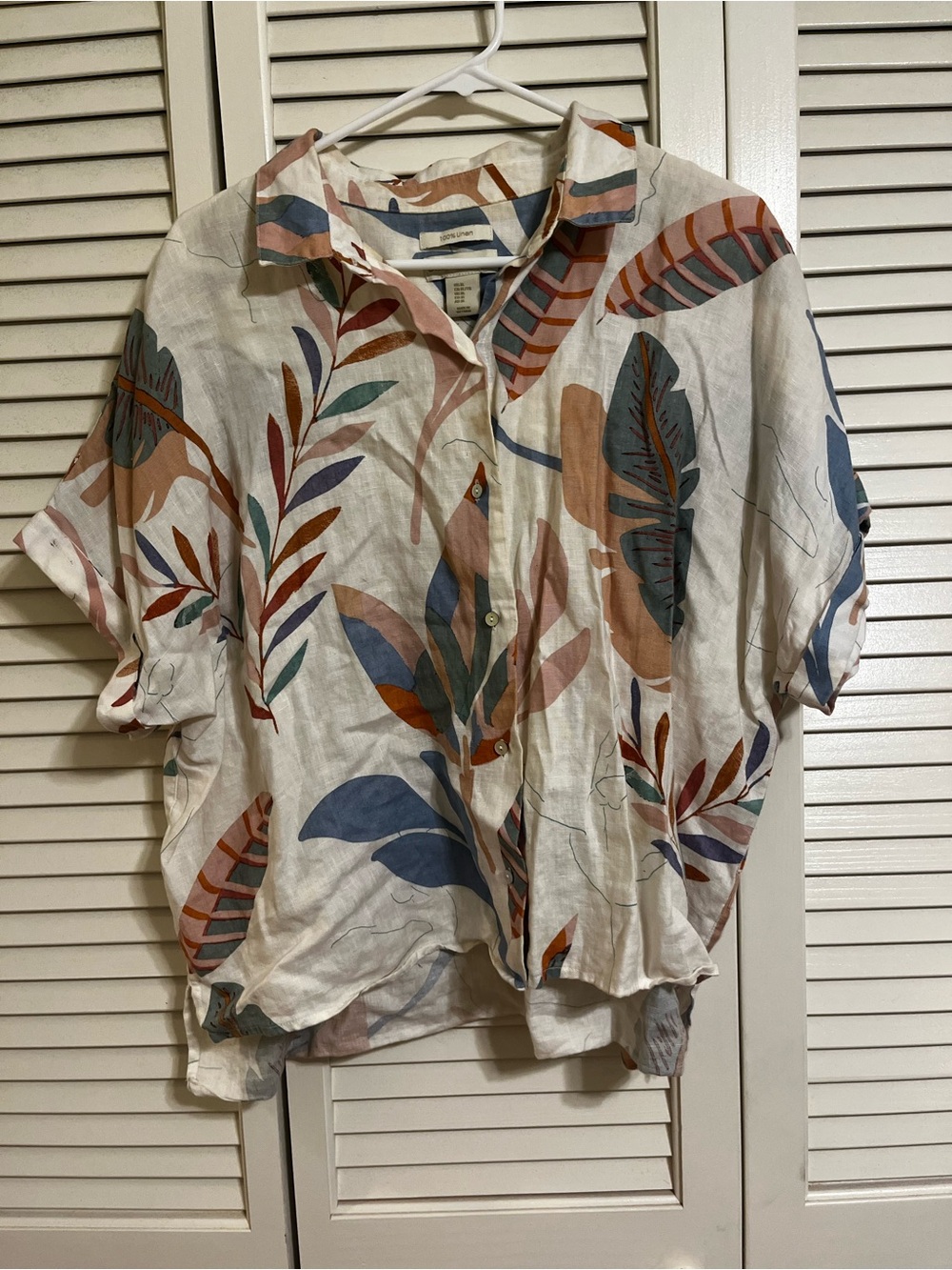 Cynthia Rowley White Button-Front Tropical Leaf Print Shirt